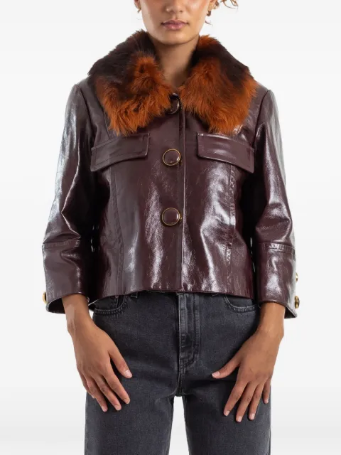 Chloé fur-collar glossy leather jacket