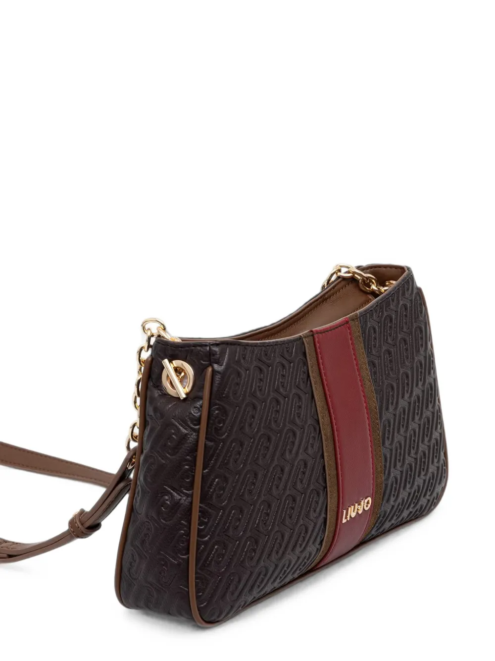 LIU JO small logo-embossed striped cross-body bag Bruin