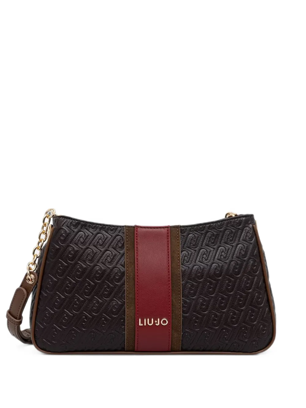 LIU JO small logo-embossed striped cross-body bag - Marrone
