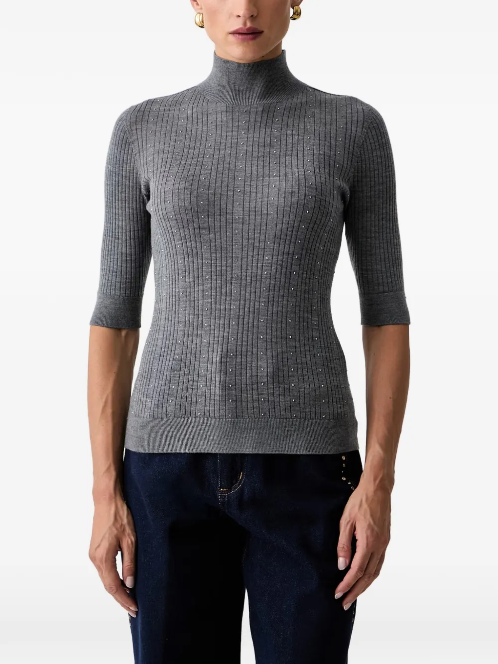 LIU JO wool top with rhinestones - Grigio