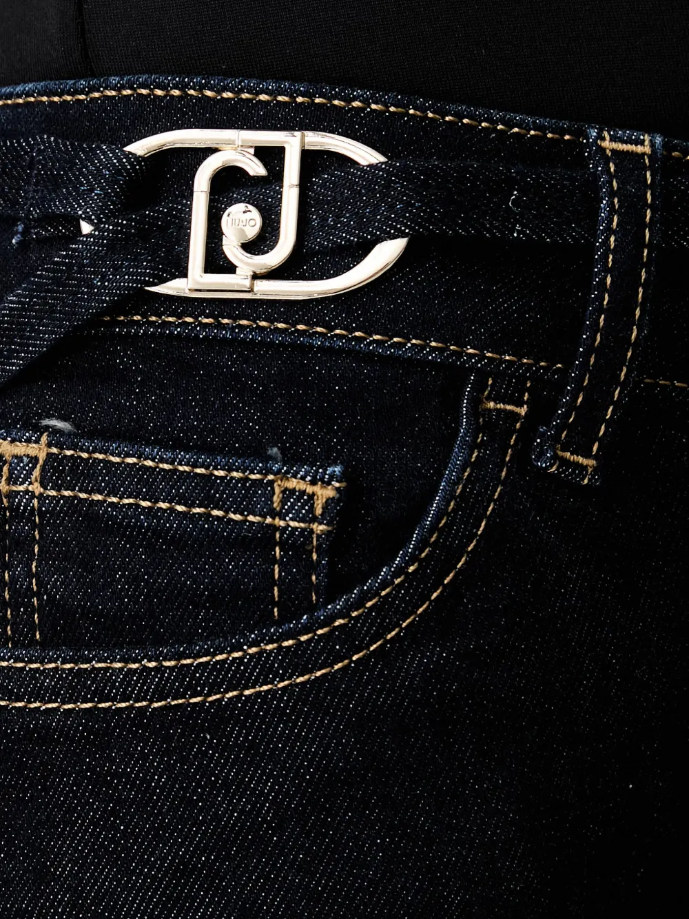 LIU JO Jeans met logoplakkaat en wijde pijpen Blauw