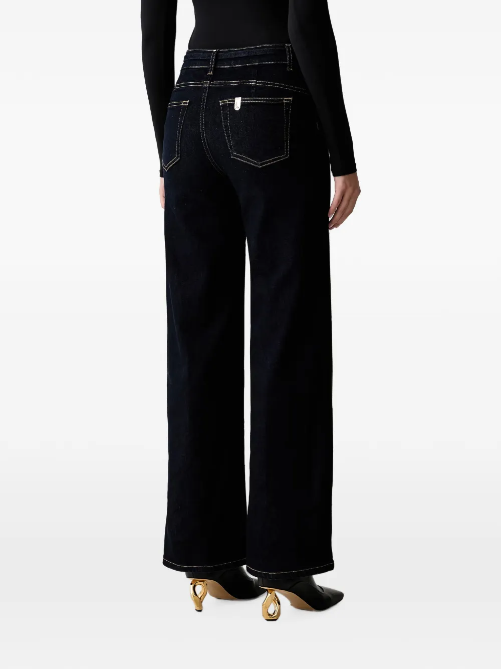 LIU JO Jeans met logoplakkaat en wijde pijpen Blauw