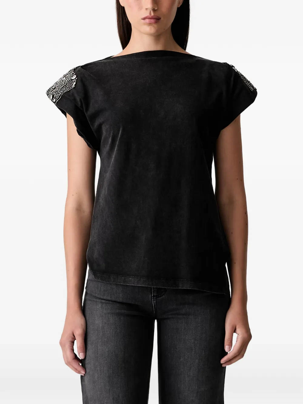 LIU JO embroidered jersey top - Nero
