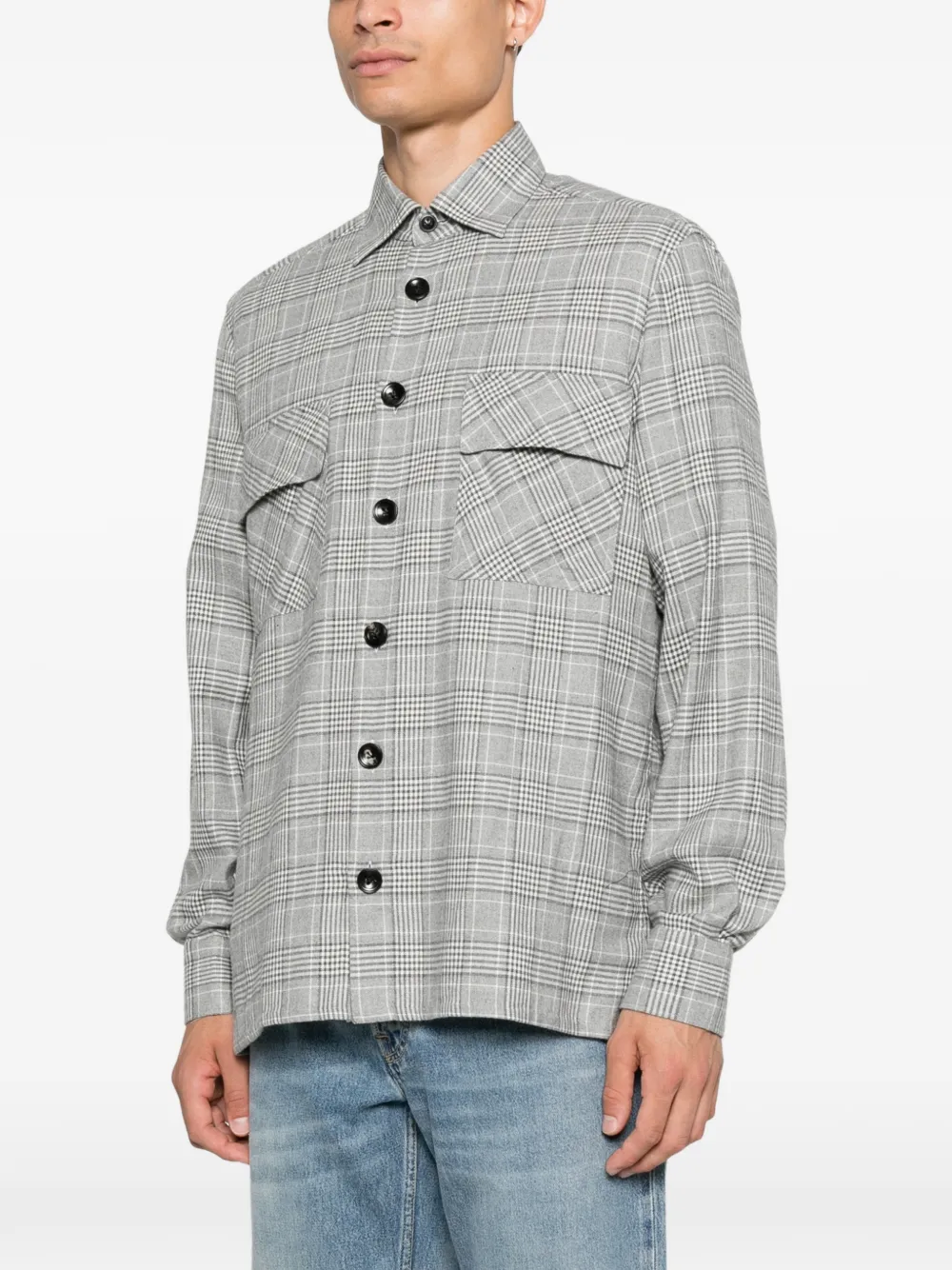 Kiton Prince of Wales check shirt Grijs