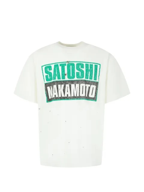 SATOSHI NAKAMOTO logo-print distressed T-shirt