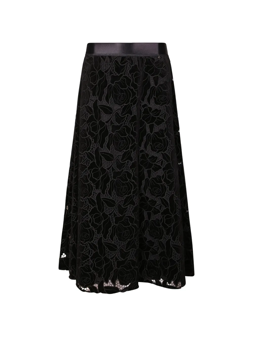 NISSA floral-lace flared skirt - Nero