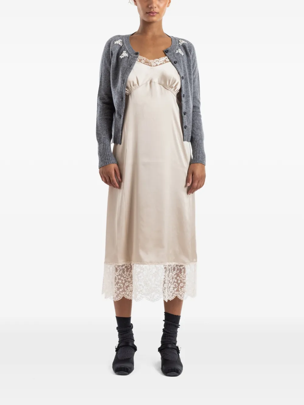 Simone Rocha Onderjurk met kant Beige