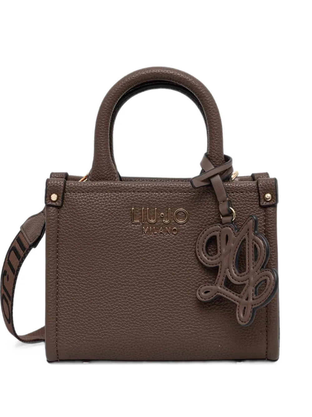 LIU JO grained-effect logo-charm satchel bag - Marrone