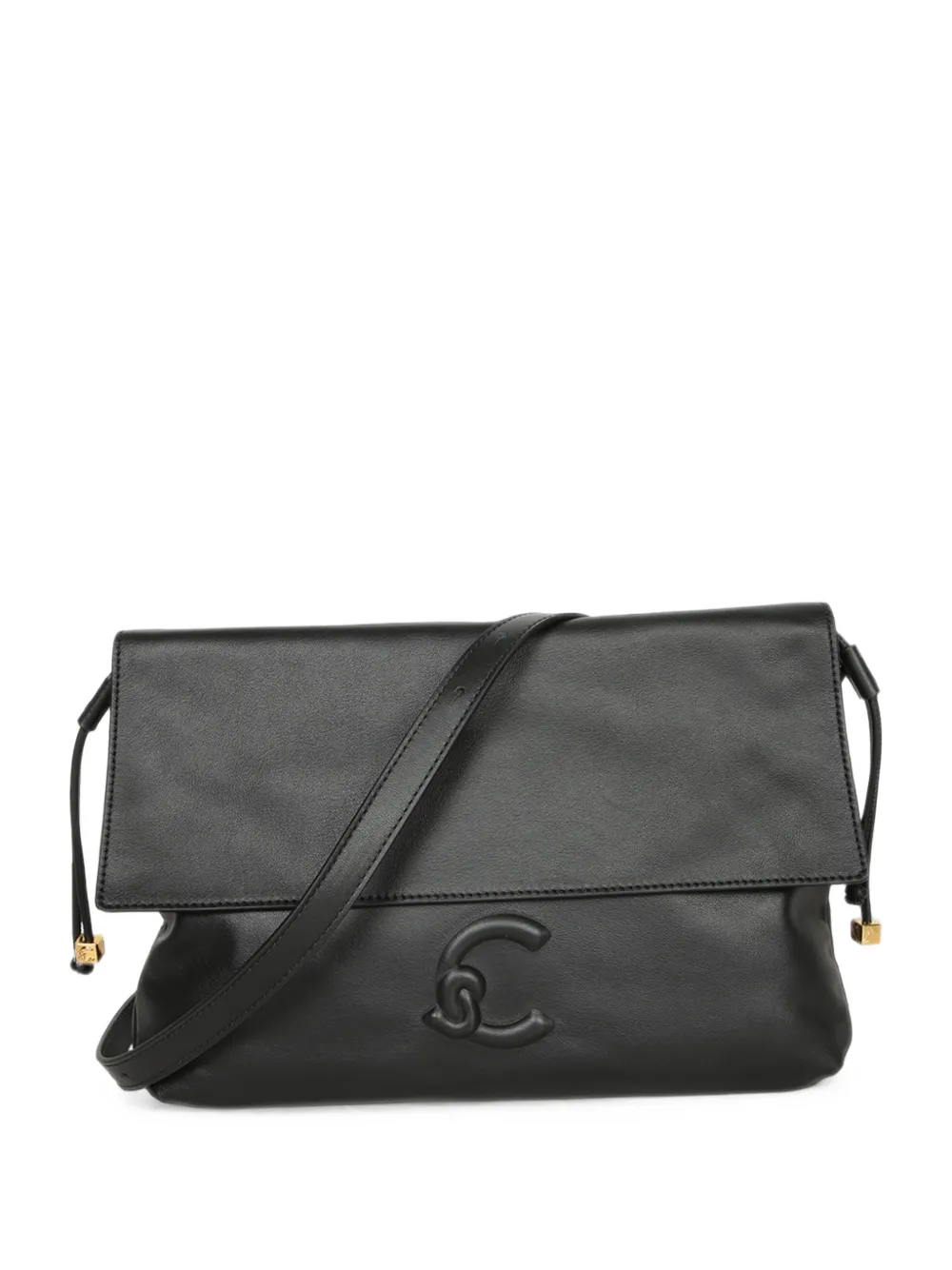 Coccinelle logo-embossed foldover shoulder bag - Nero