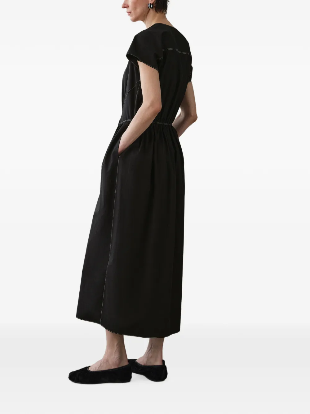 LESS Mouwloze maxi-jurk met contrasterend stiksel Zwart