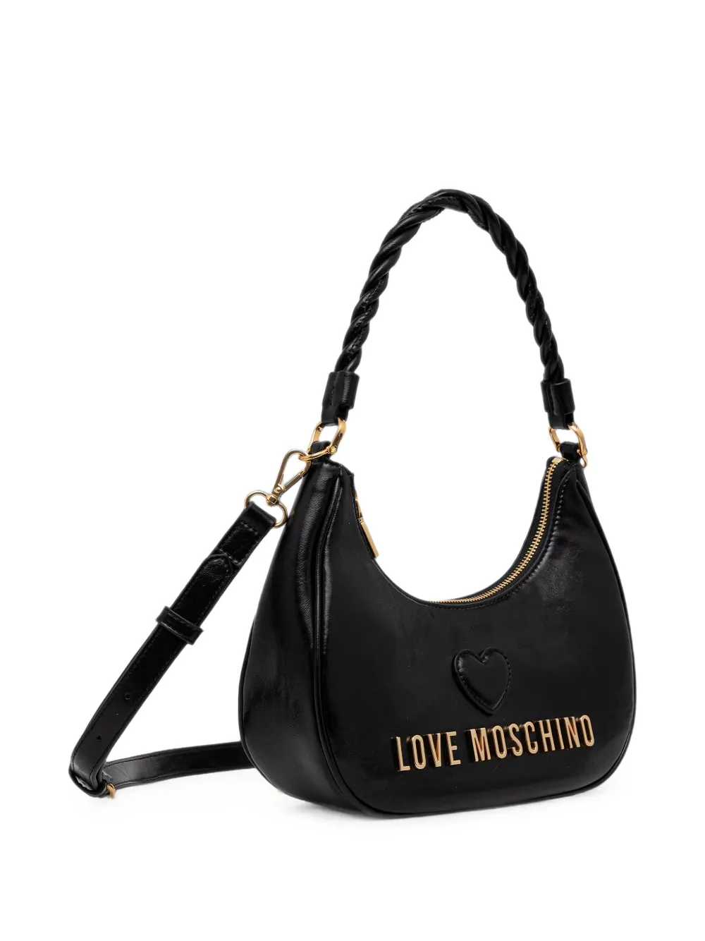 Love Moschino Schoudertas met hartpatch en logo Zwart