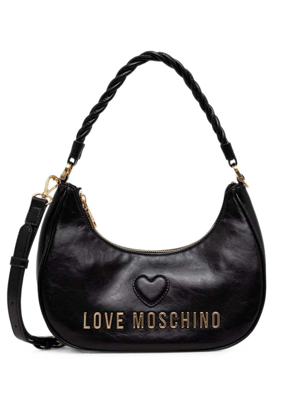 Love Moschino heart-patch logo-lettering shoulder bag - Nero