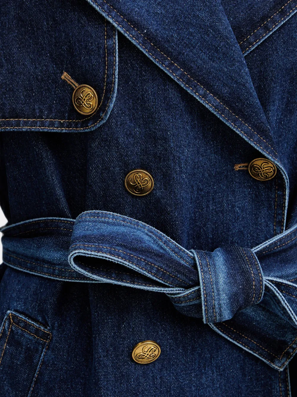 LUISA SPAGNOLI Vescovo denim jas met dubbele rij knopen en ceintuur Blauw