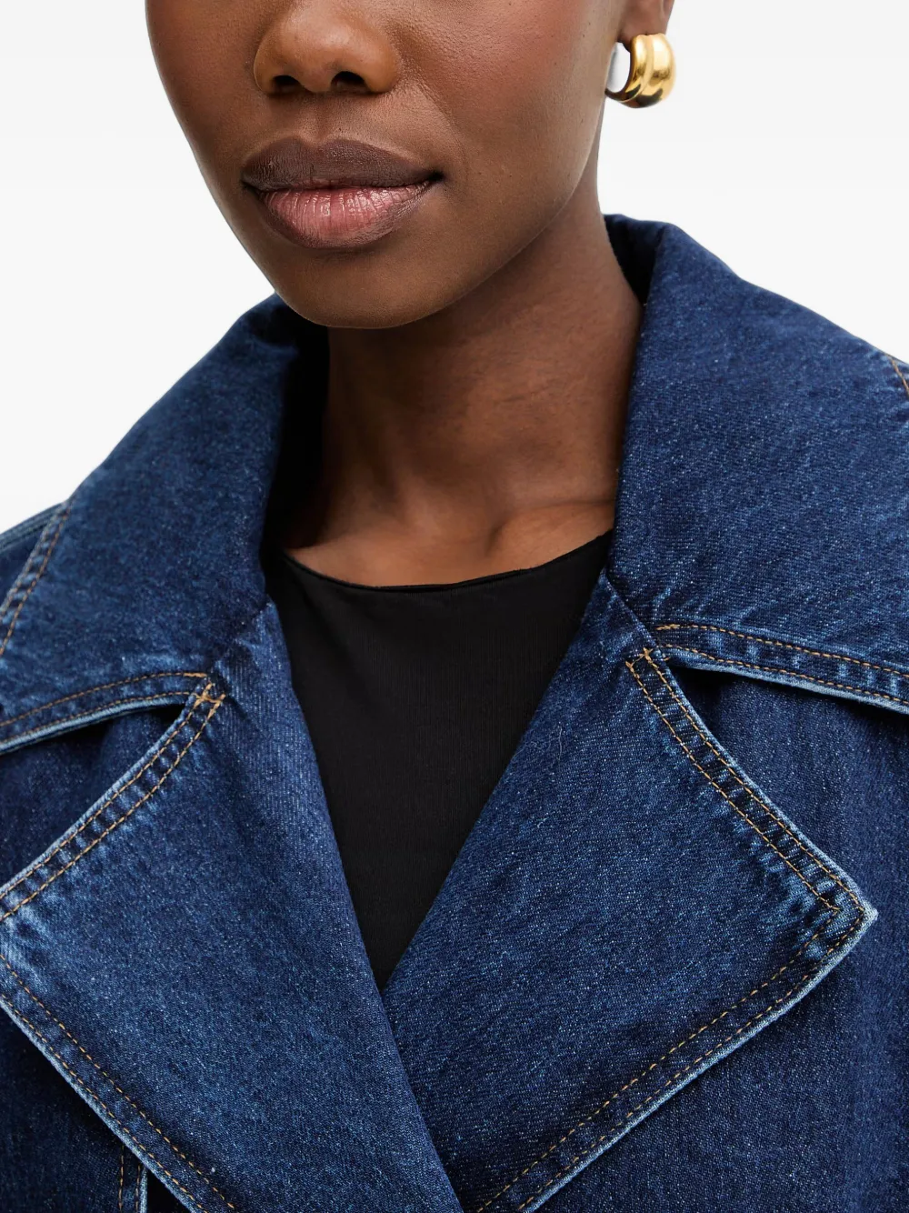 LUISA SPAGNOLI Vescovo denim jas met dubbele rij knopen en ceintuur Blauw