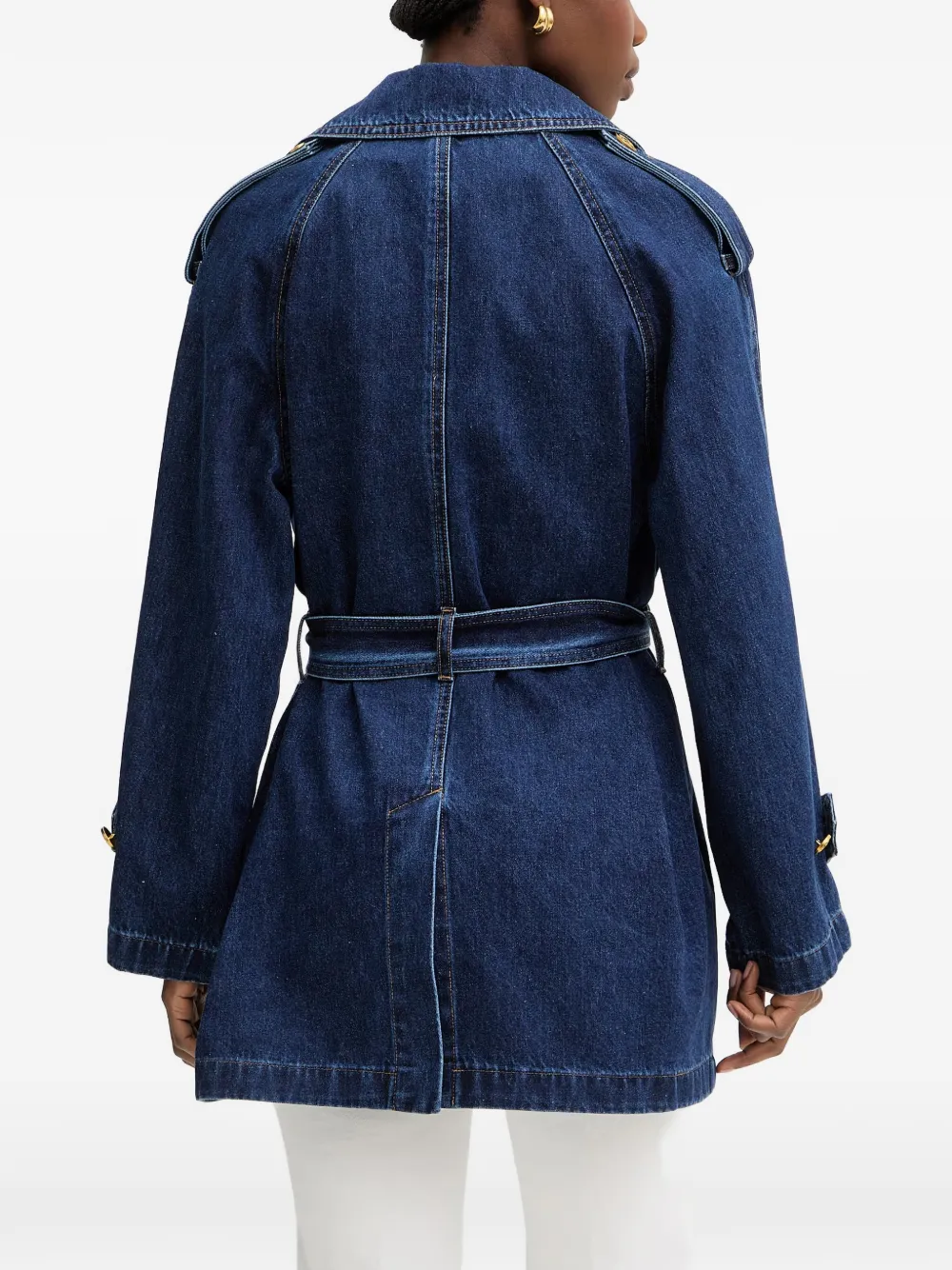 LUISA SPAGNOLI Vescovo denim jas met dubbele rij knopen en ceintuur Blauw