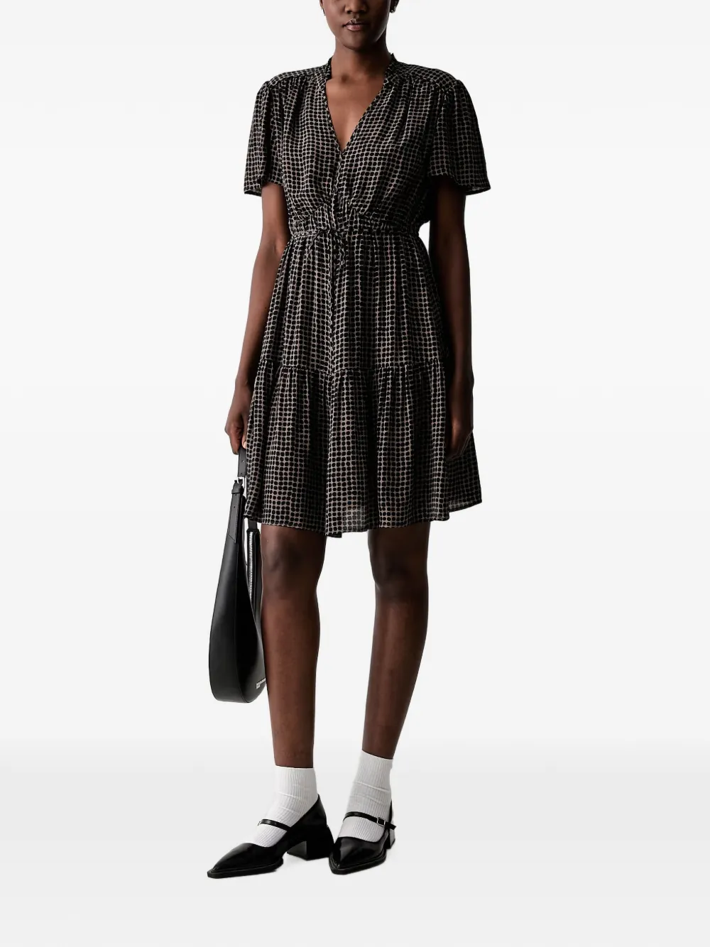 Marc O'Polo geometric-print tiered mini dress Zwart