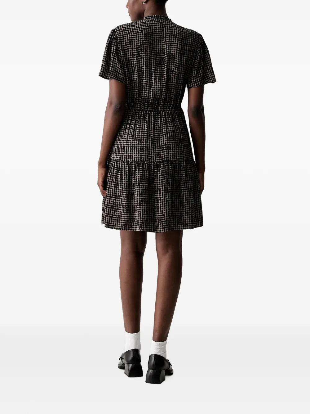 Marc O'Polo geometric-print tiered mini dress Zwart