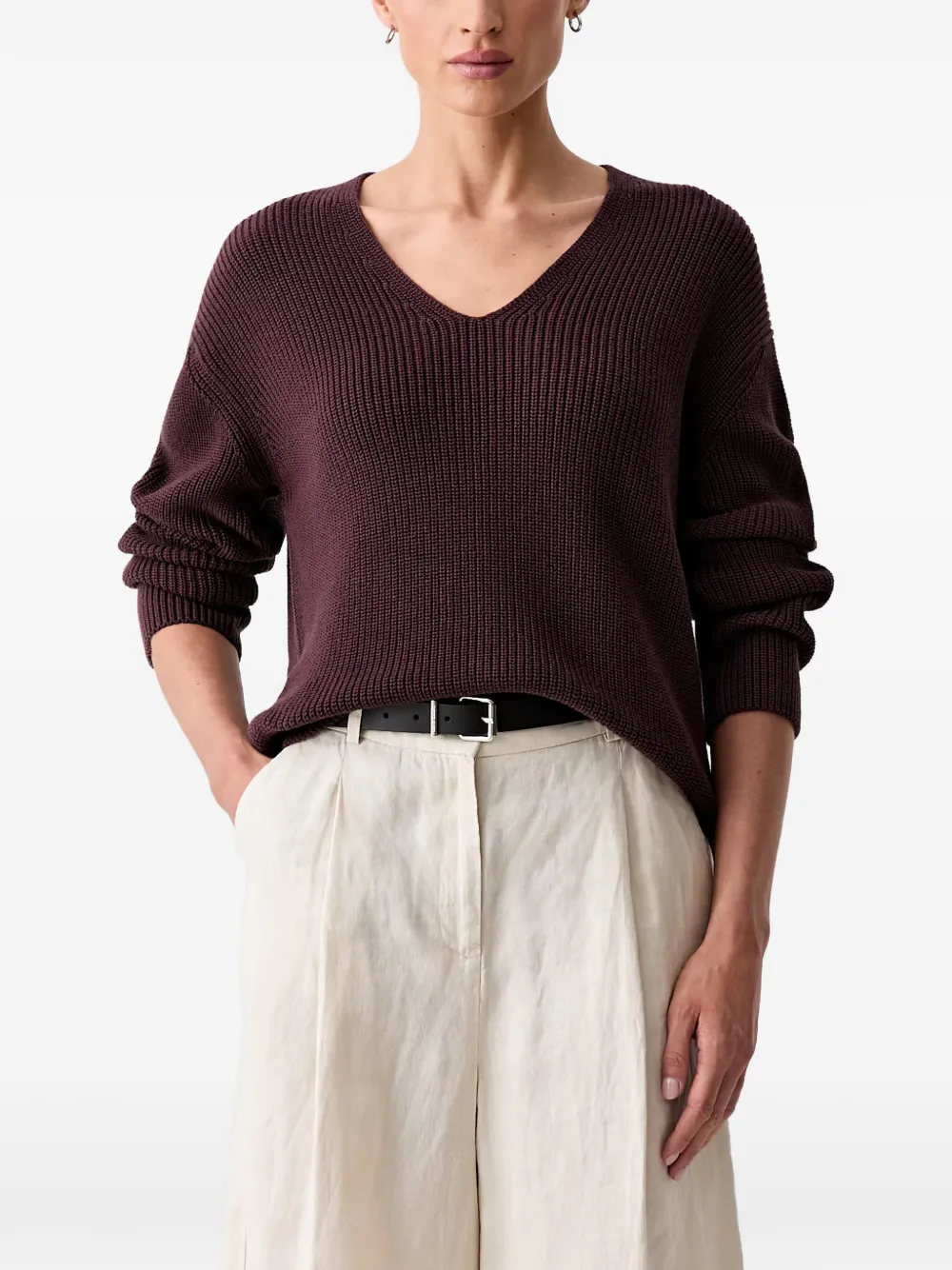 Marc O'Polo ribbed V-neck sweater - Viola