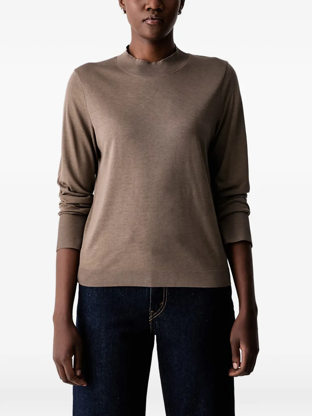 Marc O'Polo ribbed mock-neck long-sleeve top - Marrone
