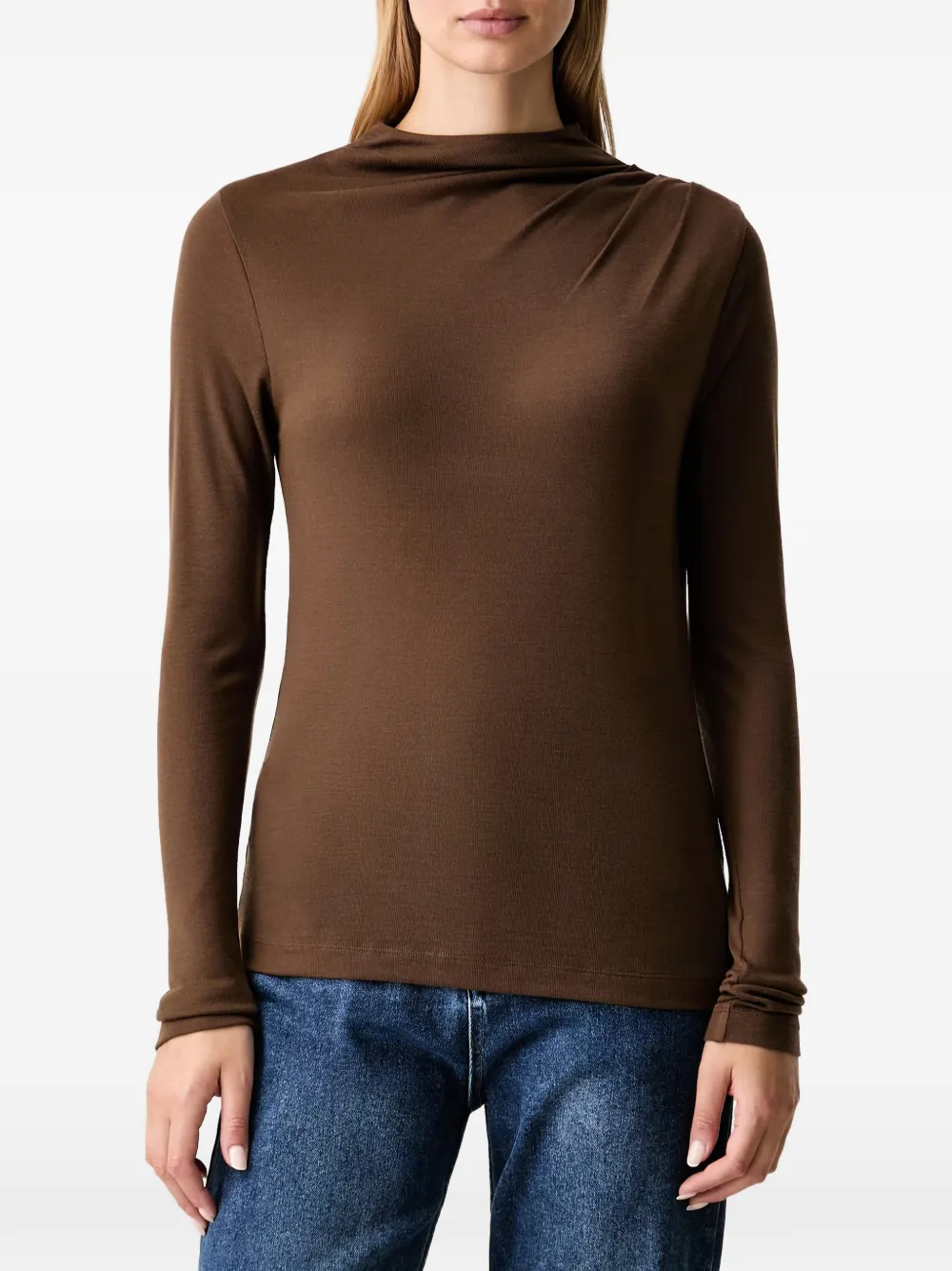 Marc O'Polo Gedrapeerd T-shirt met lange mouwen Bruin