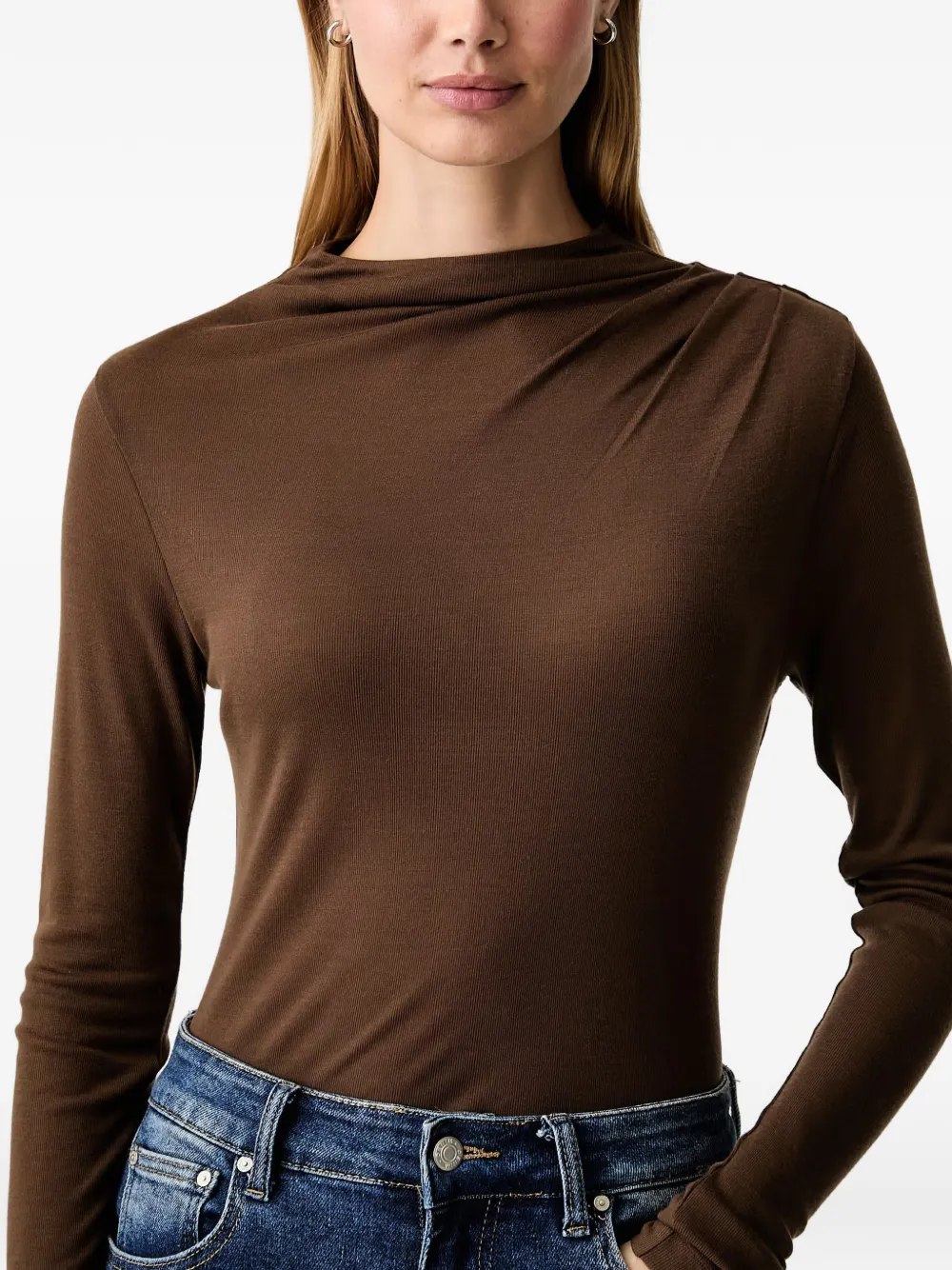 Marc O'Polo Gedrapeerd T-shirt met lange mouwen Bruin