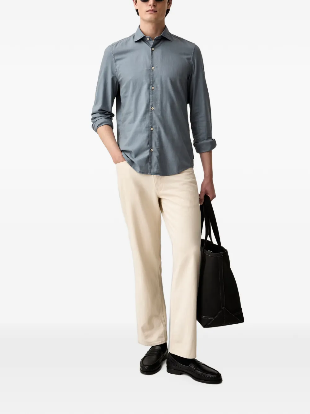Marc O'Polo Twill long-sleeve shirt Blauw