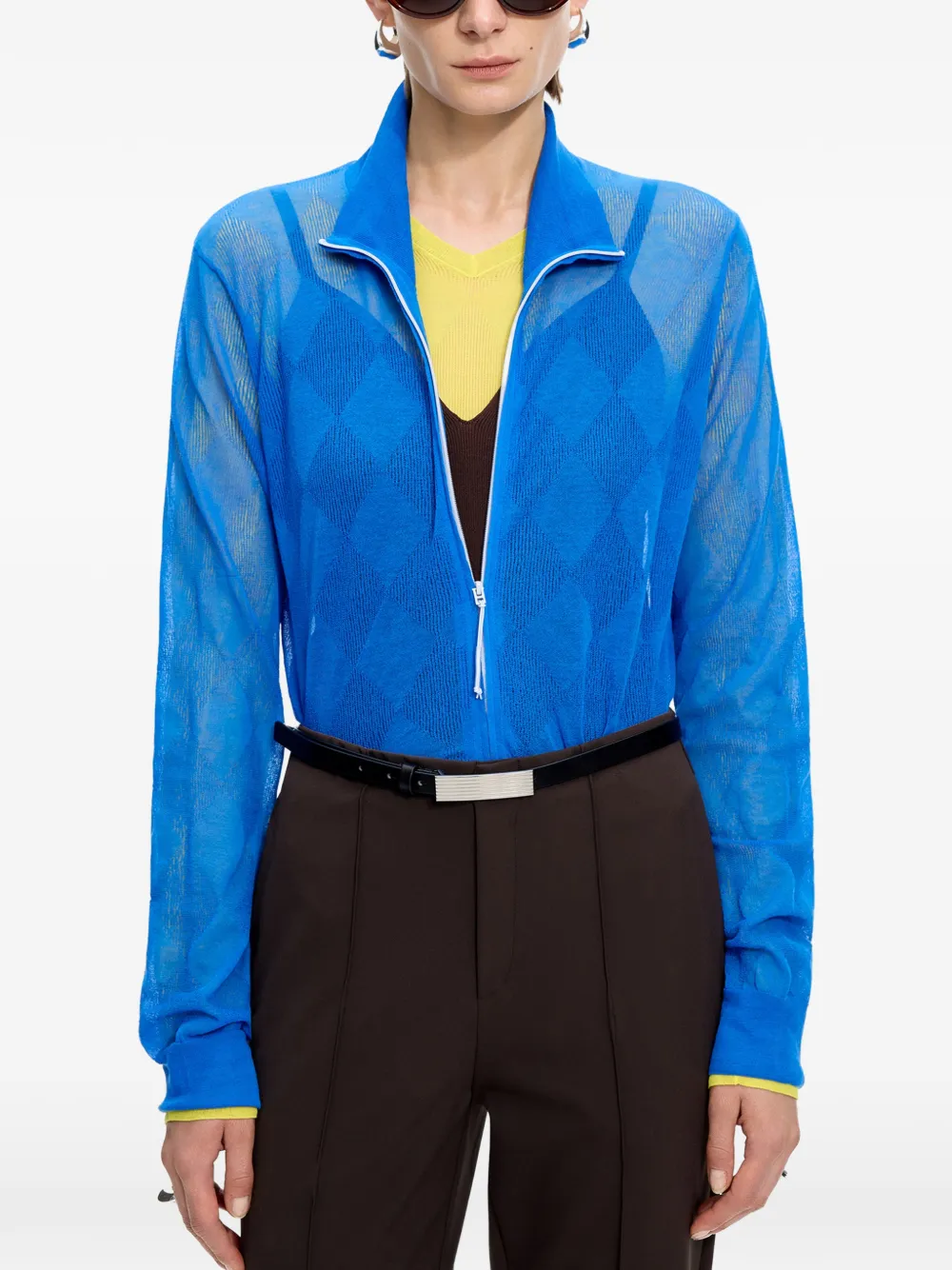 JNBY Fijngebreid vest met geruit jacquard Blauw