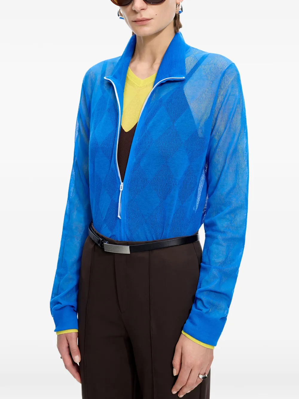 JNBY Fijngebreid vest met geruit jacquard Blauw