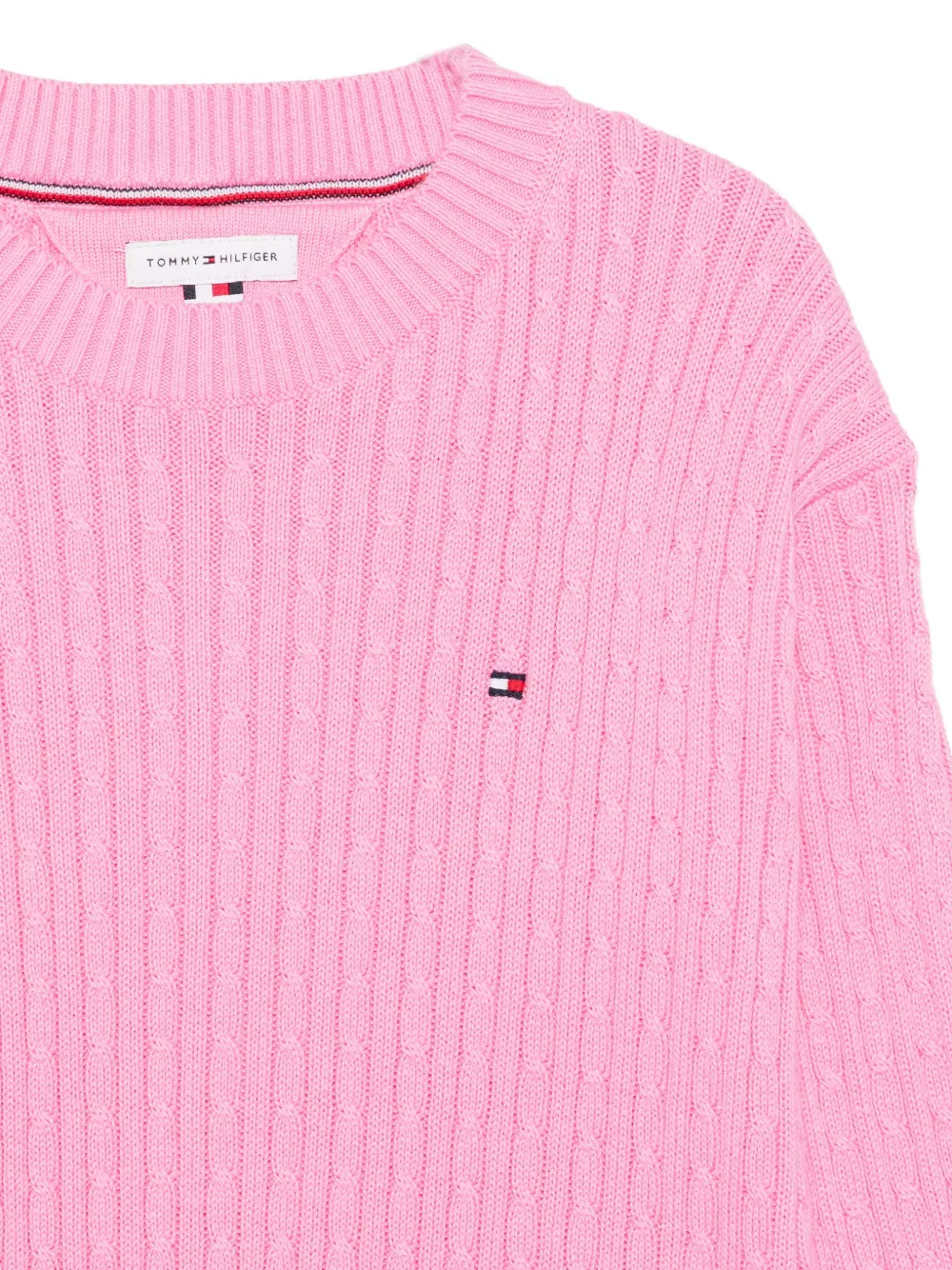 Tommy Hilfiger Junior Kabelgebreide trui met geborduurd logo Roze