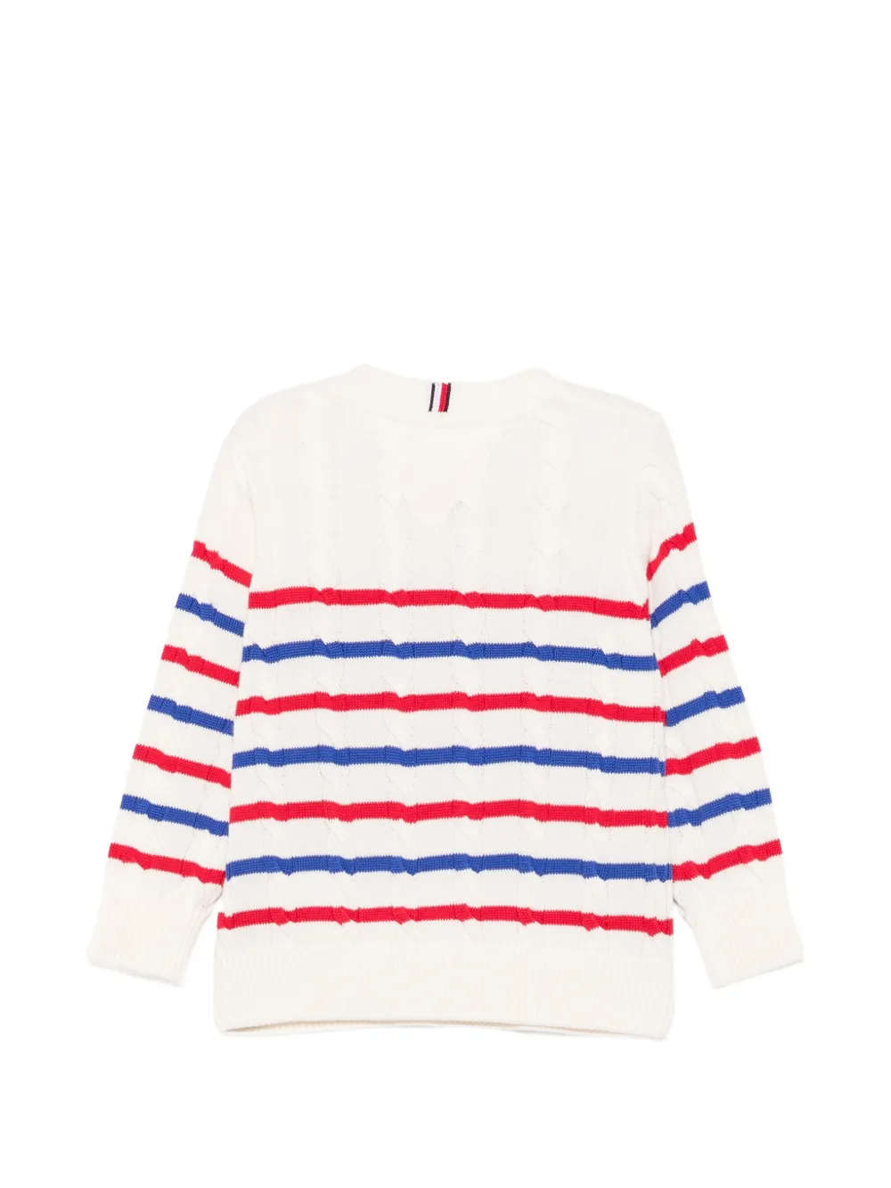 Tommy Hilfiger Junior Gestreepte kabelgebreide trui Beige