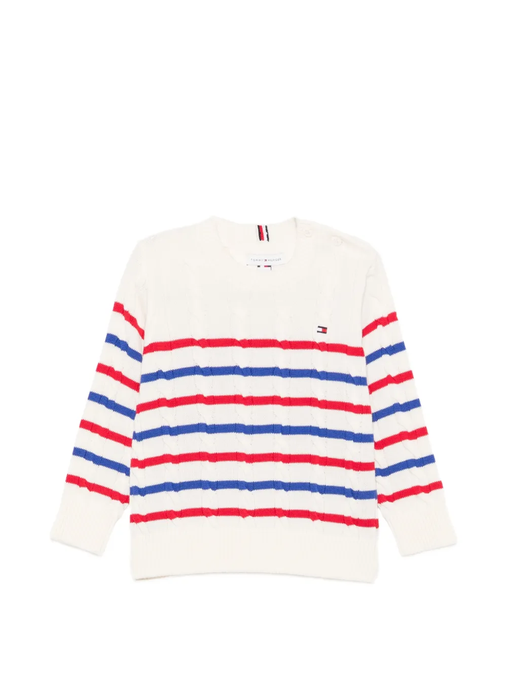 Tommy Hilfiger Junior Gestreepte kabelgebreide trui Beige