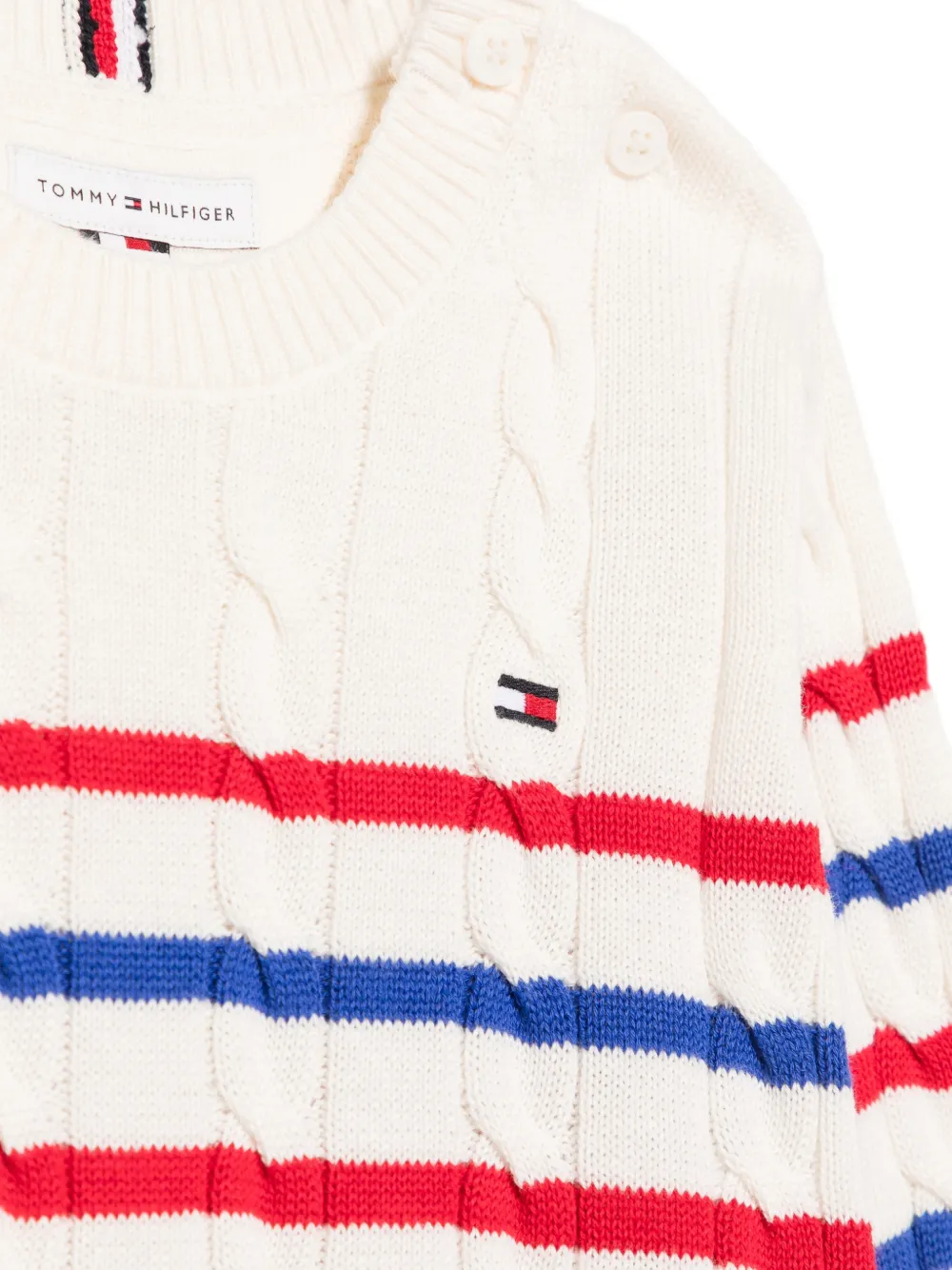 Tommy Hilfiger Junior Gestreepte kabelgebreide trui Beige