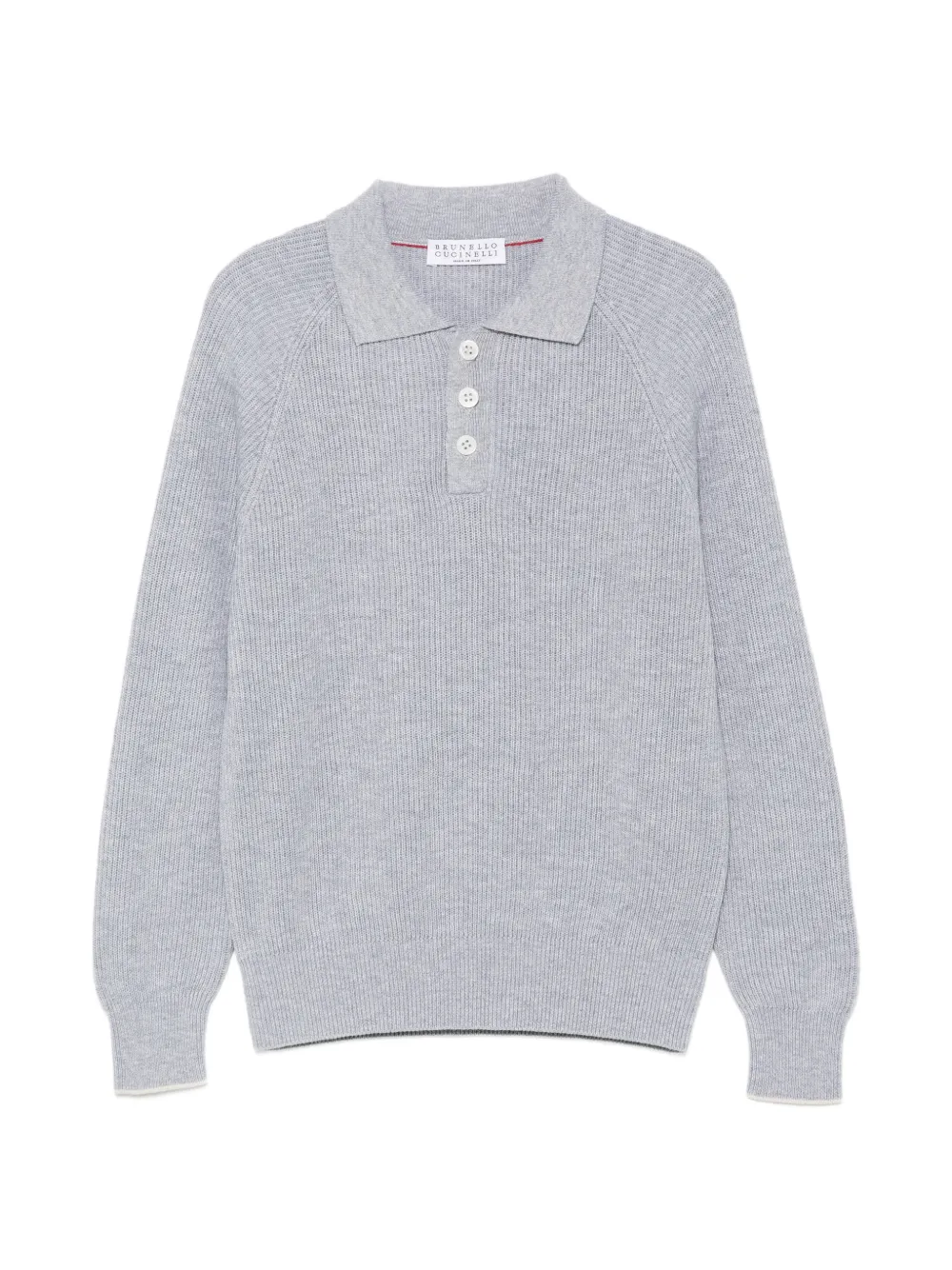 Brunello Cucinelli Kids Poloshirt aus geripptem Strick - Grau
