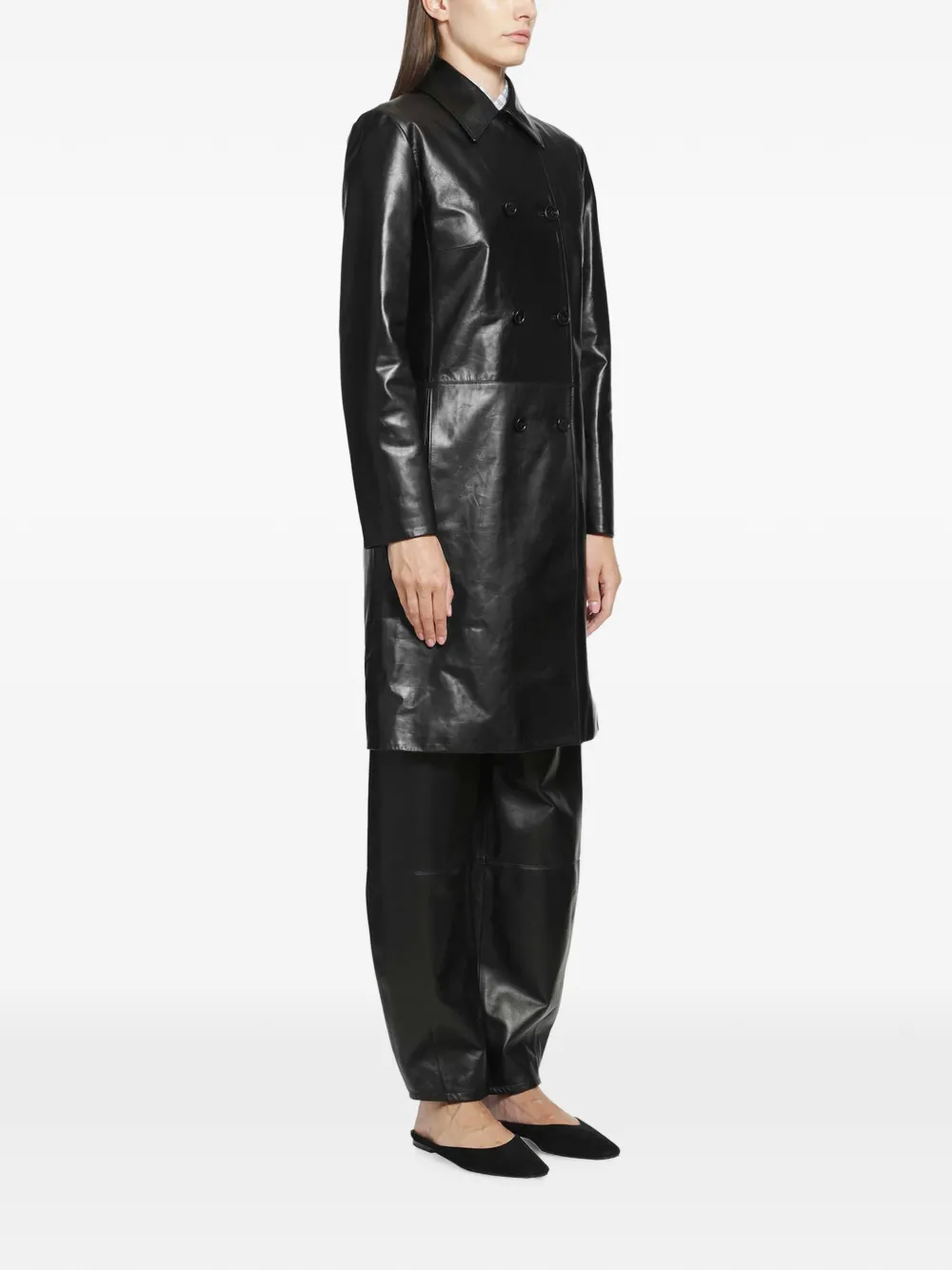 Jil Sander 88 double-breasted Leather Coat | Black | FARFETCH