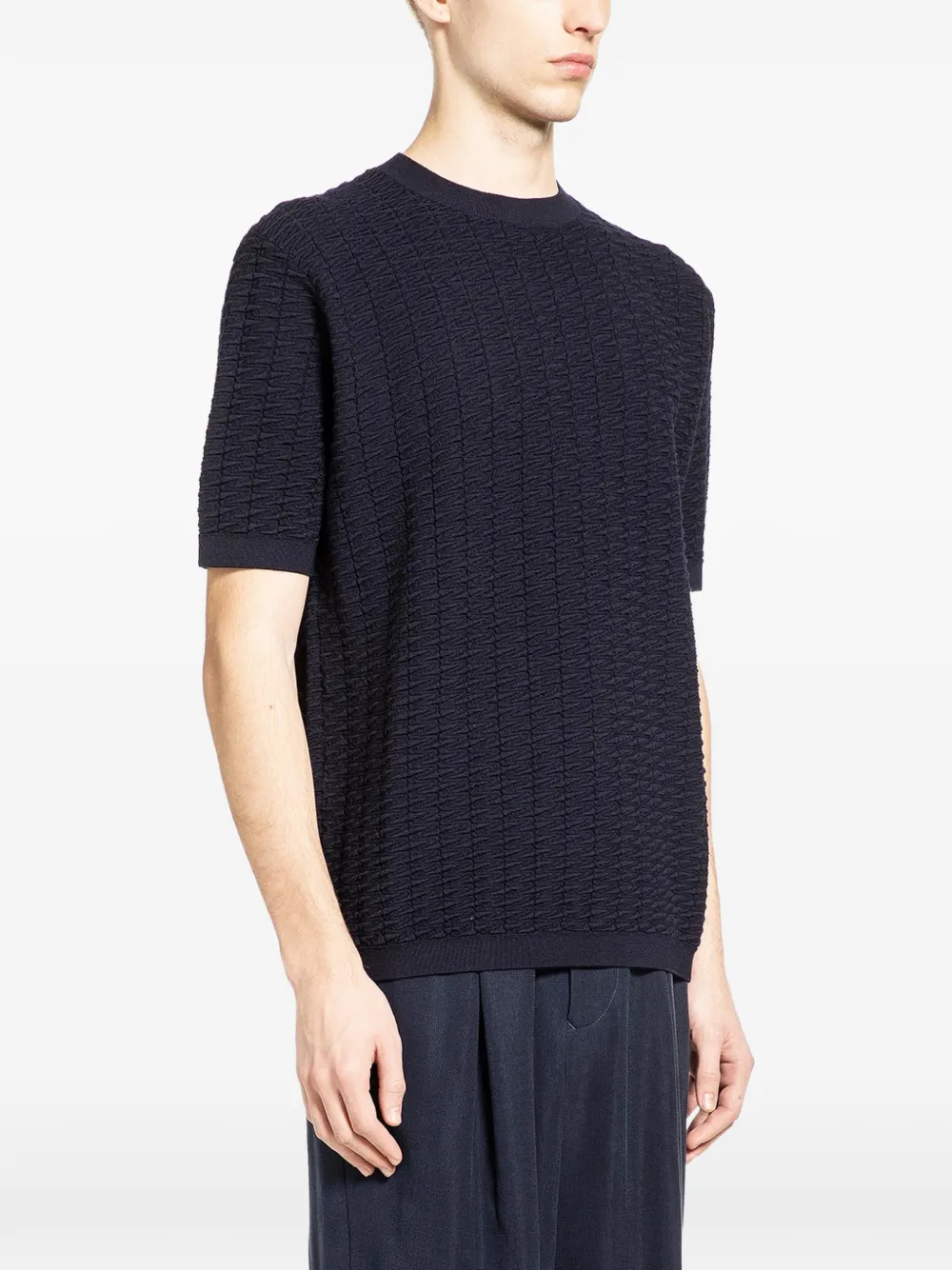Giorgio Armani Gebreid T-shirt met textuur Blauw
