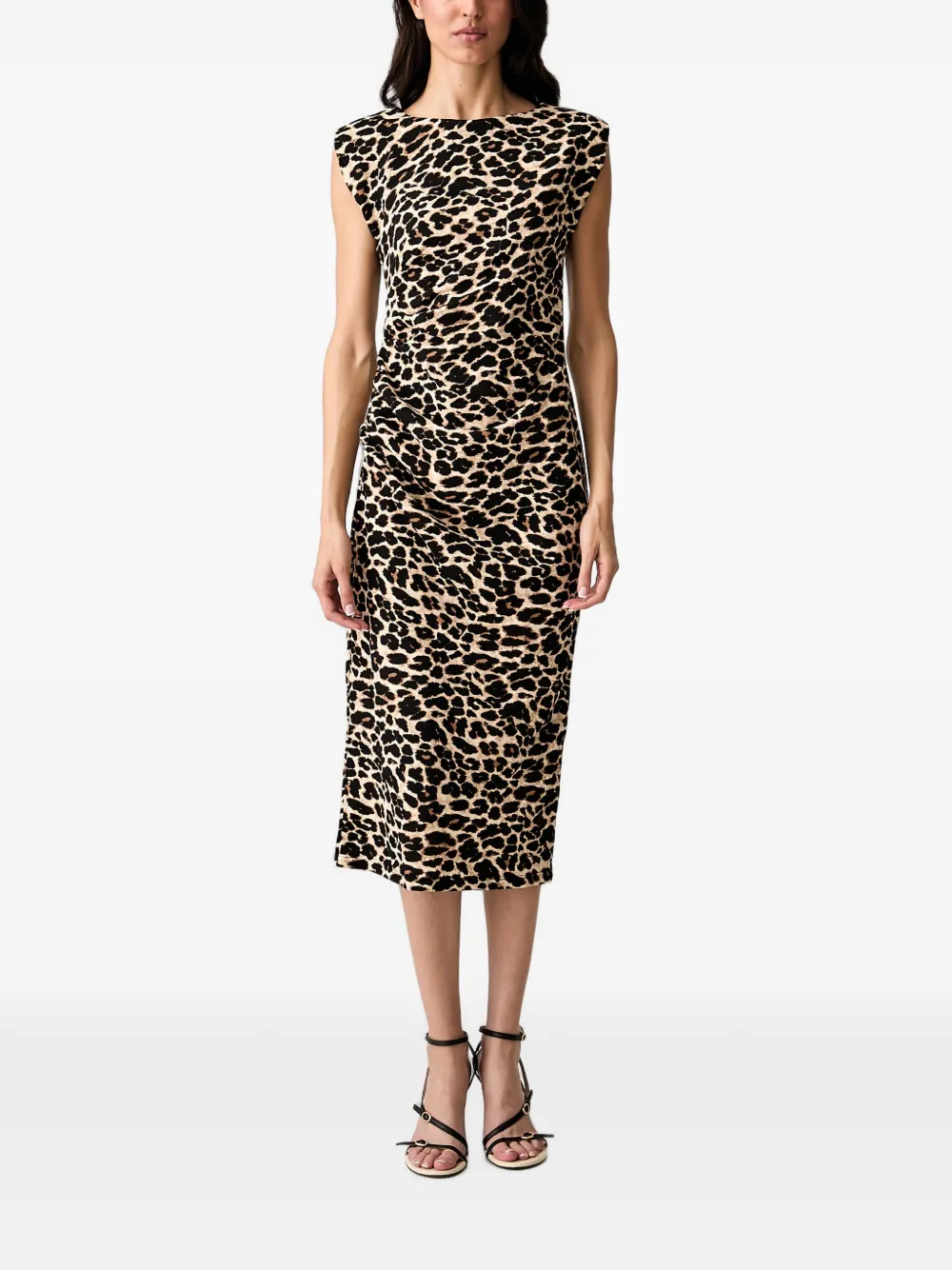 Morgan Leopard-print Ruched Midi Dress In Neutrals