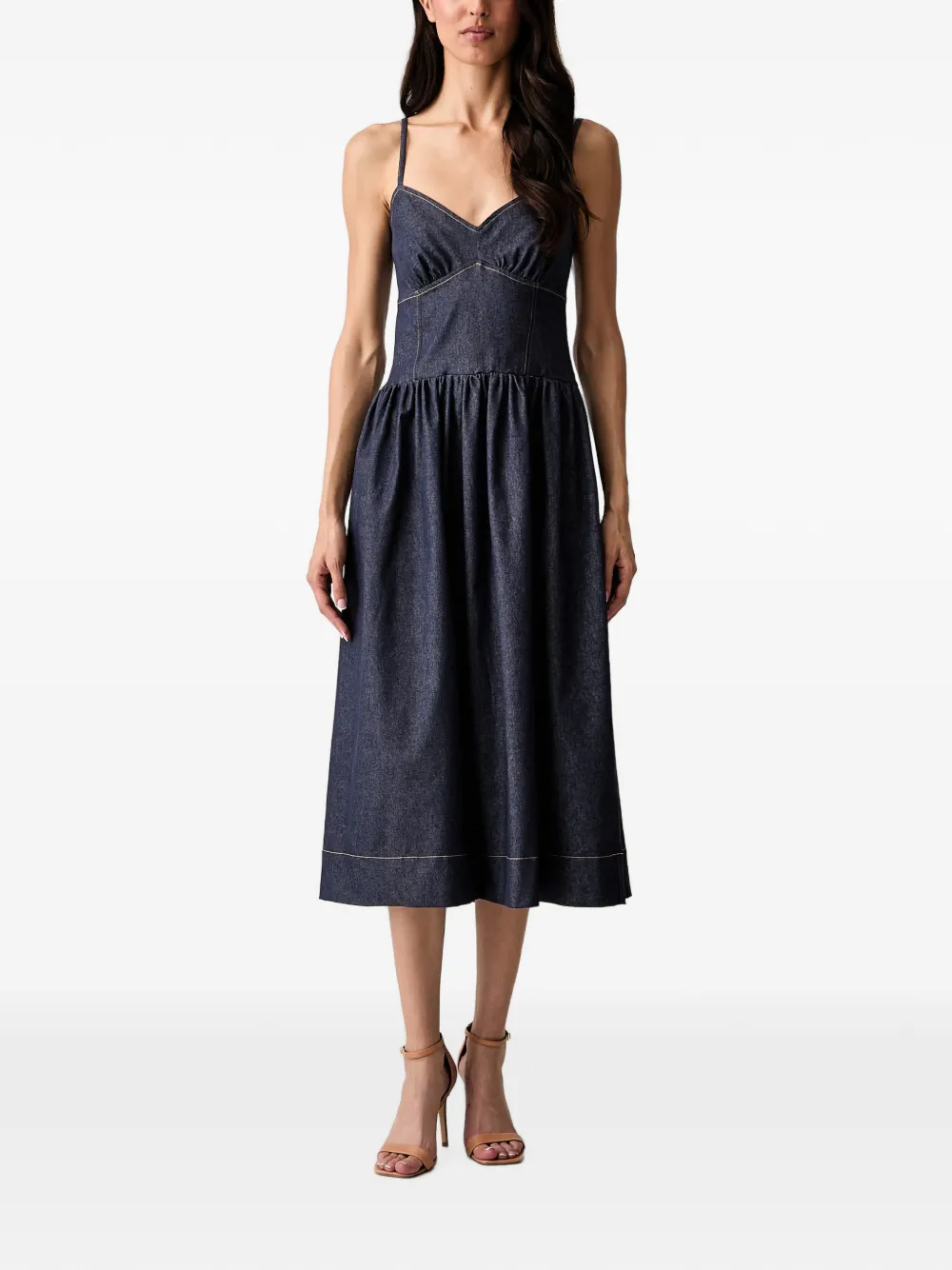 Morgan Smocked-back Flared Midi Dress In Blue