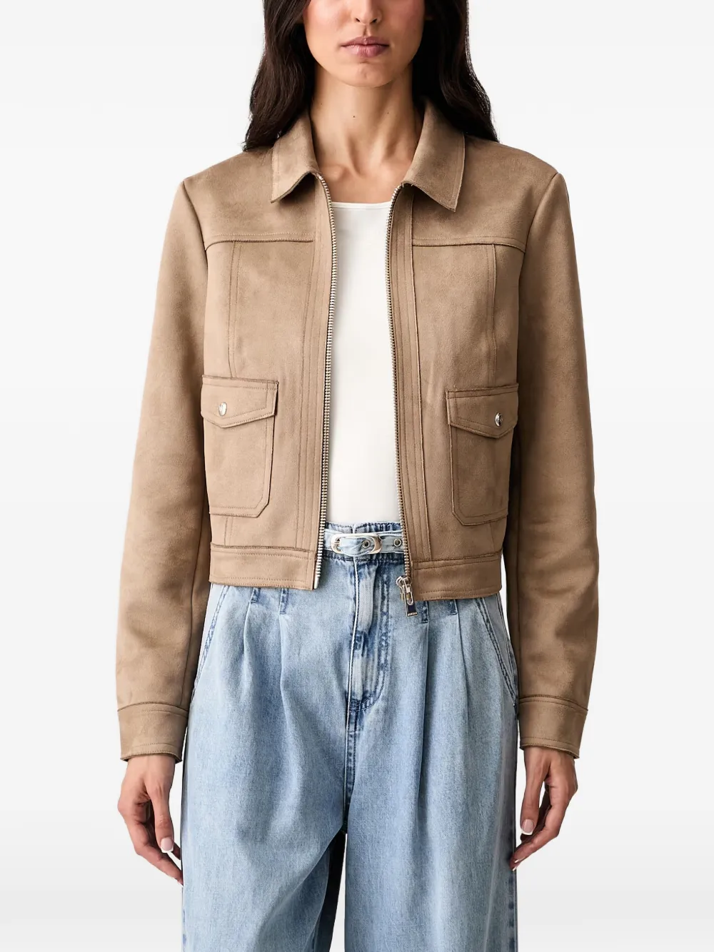Morgan zip-up faux-suede jacket - Toni neutri