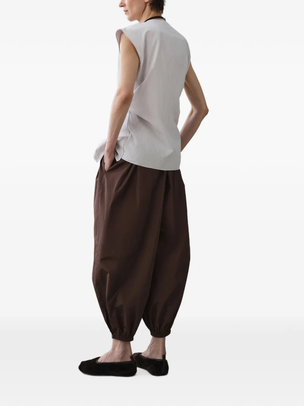 LESS Broek met elastische tailleband Bruin