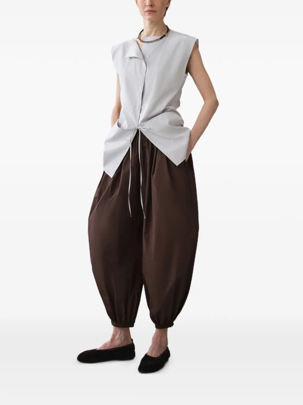 LESS Broek met elastische tailleband Bruin