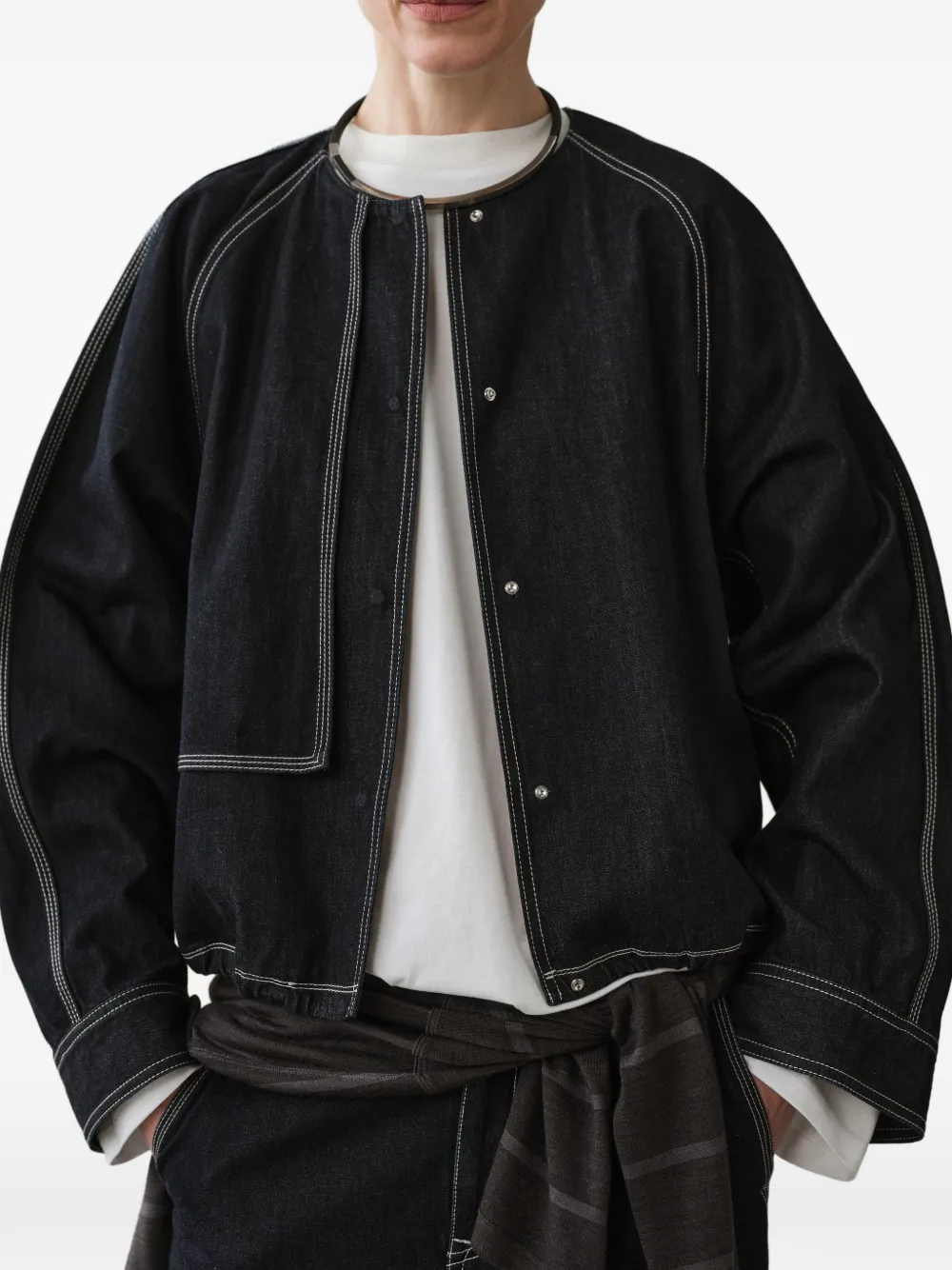 LESS Ruimvallend denim jack met raglan mouwen Blauw