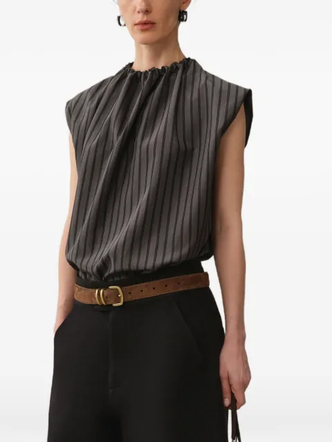 LESS shirred-neck striped blouse