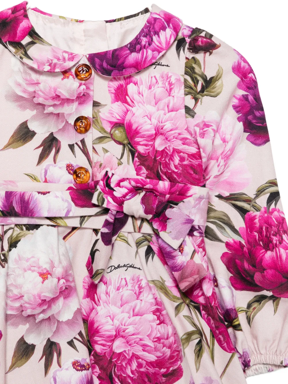 Dolce & Gabbana Kids Geplooide jurk met bloemenprint Beige