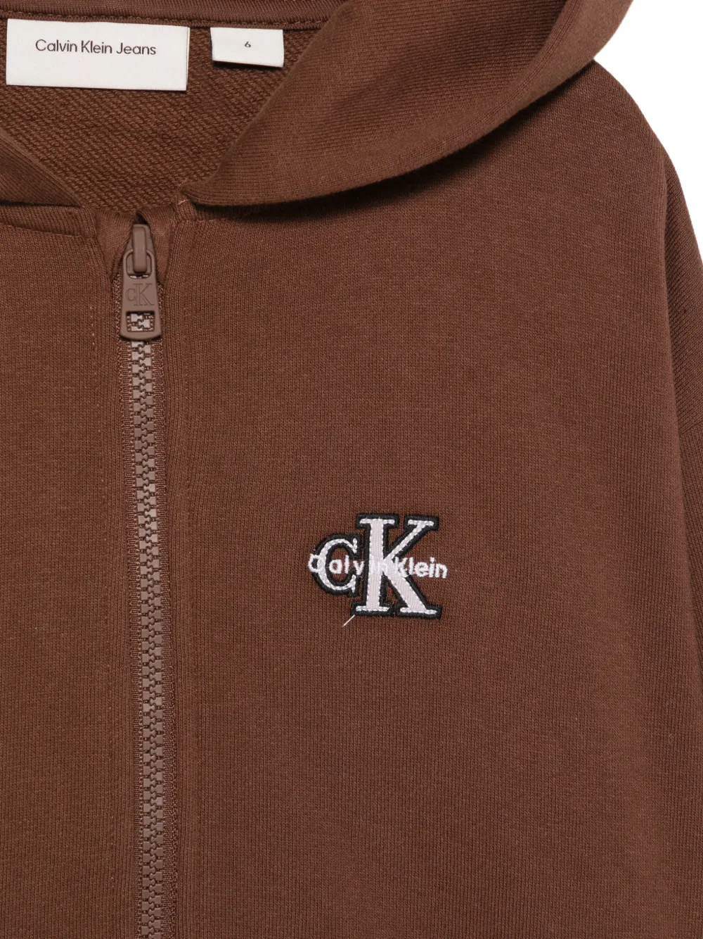 Calvin Klein Kids Hoodie met geborduurd logo en rits Bruin