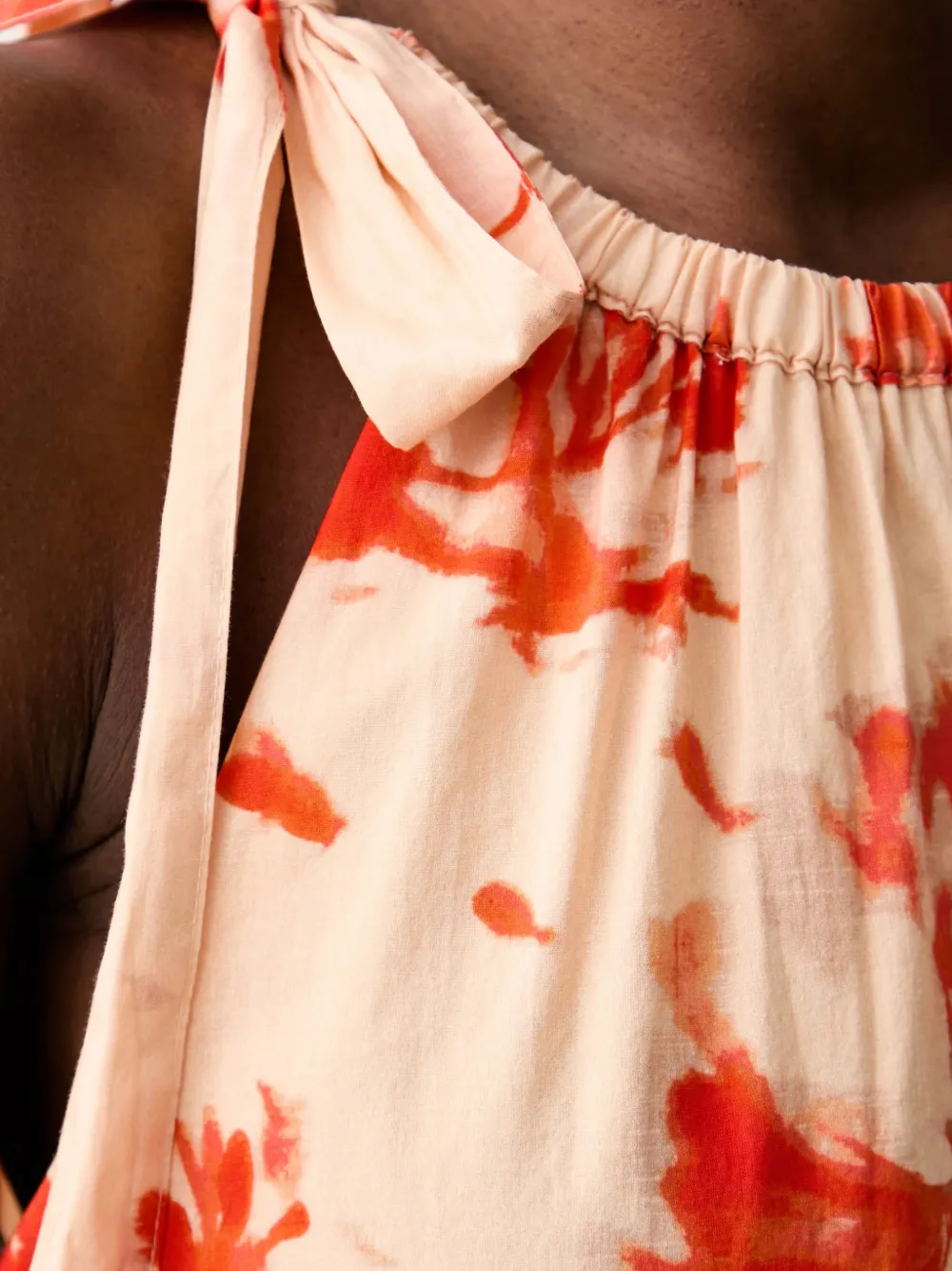 Marc O'Polo Mini-jurk met gestrikte hals en koraalprint Oranje
