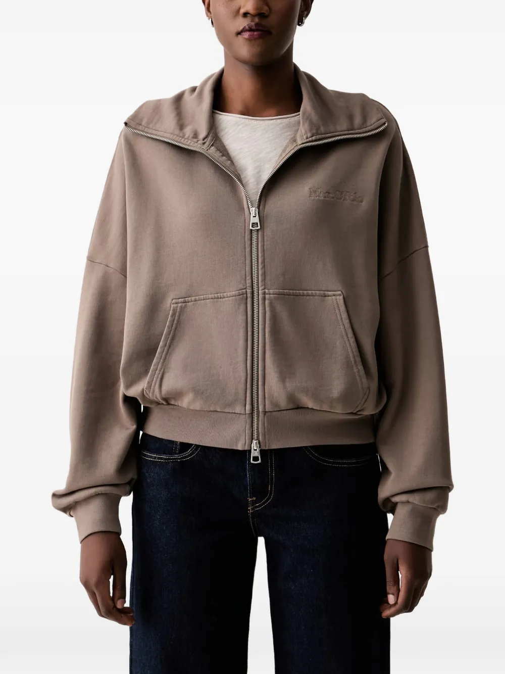 Marc O'Polo logo-embroidered zip-up hoodie - Marrone