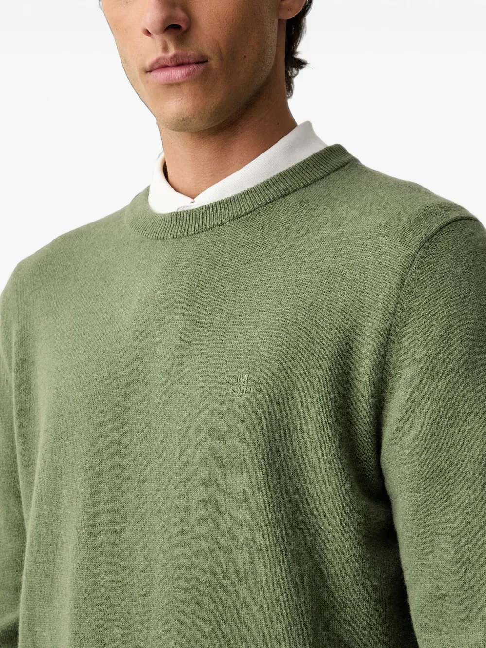 Marc O'Polo Trui met geborduurd logo en ronde hals Groen