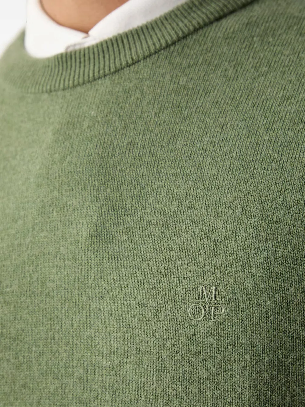 Marc O'Polo Trui met geborduurd logo en ronde hals Groen