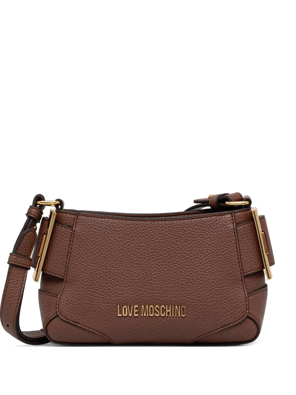 Love Moschino logo-plaque pebbled shoulder bag - Marrone