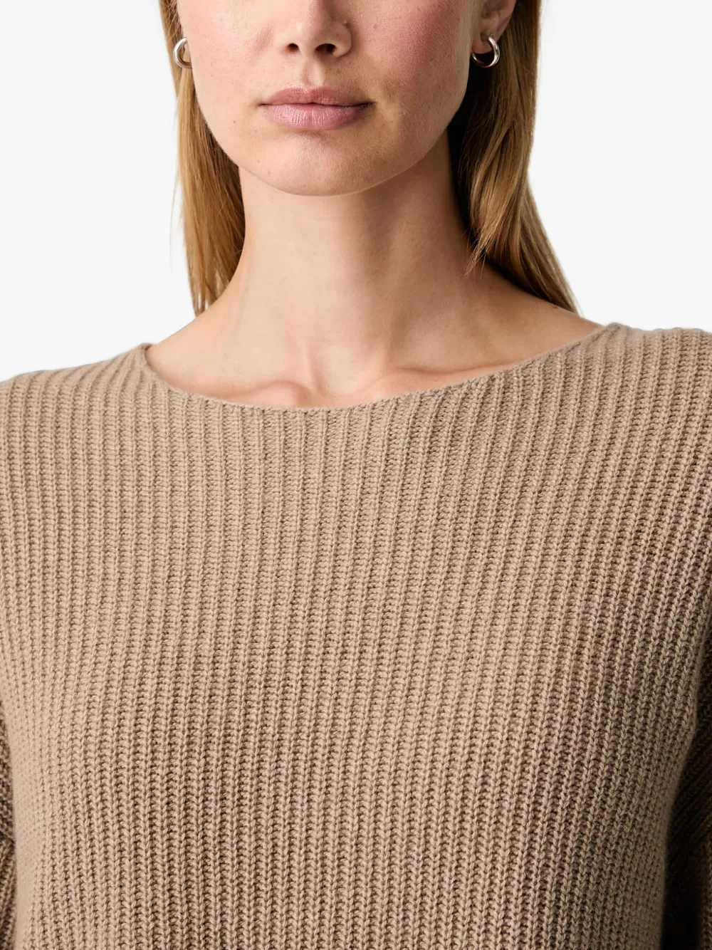 Marc O'Polo Ribgebreide trui met boothals Beige